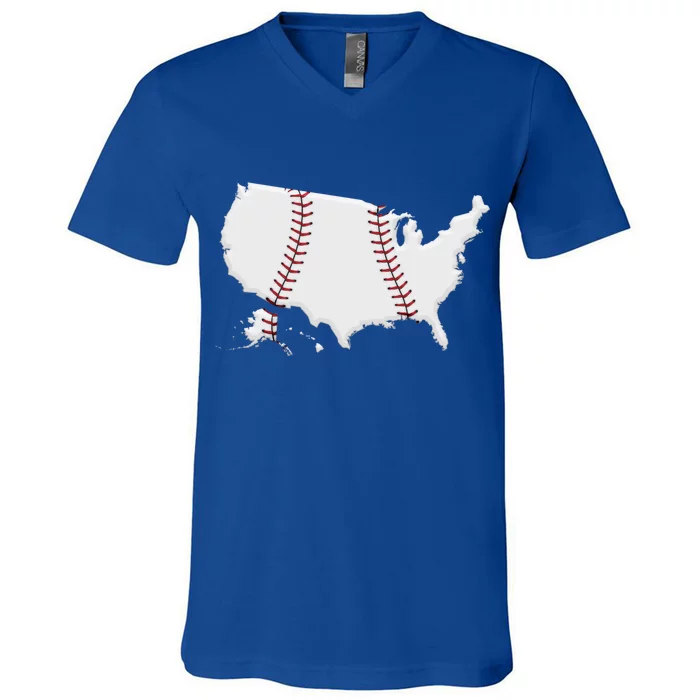 US Map American Baseball V-Neck T-Shirt