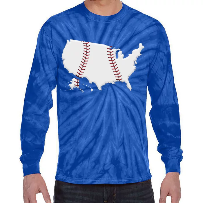 US Map American Baseball Tie-Dye Long Sleeve Shirt