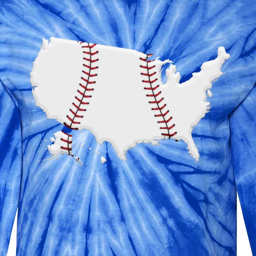 US Map American Baseball Tie-Dye Long Sleeve Shirt