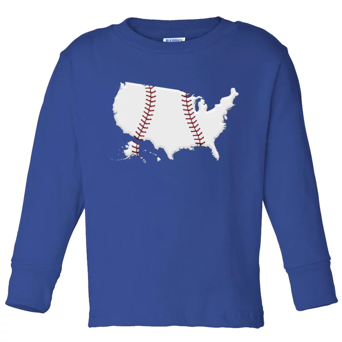 US Map American Baseball Toddler Long Sleeve Shirt