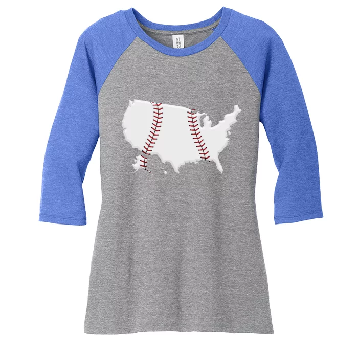 US Map American Baseball Women's Tri-Blend 3/4-Sleeve Raglan Shirt