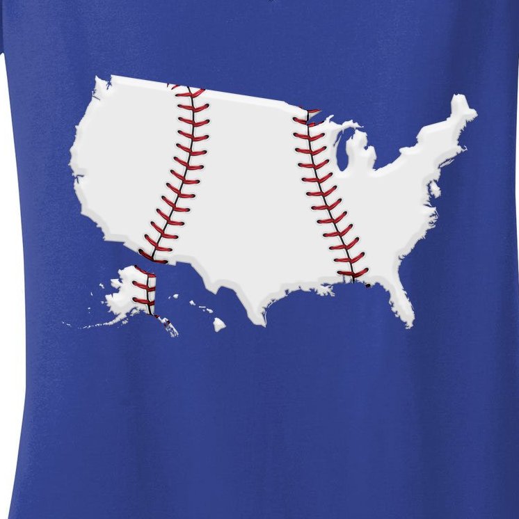 US Map American Baseball Women's V-Neck T-Shirt