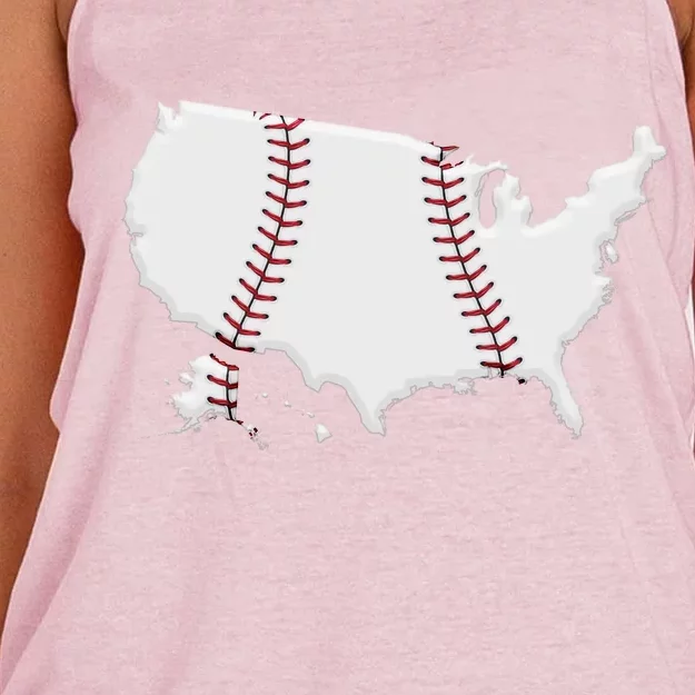 US Map American Baseball Women's Knotted Racerback Tank