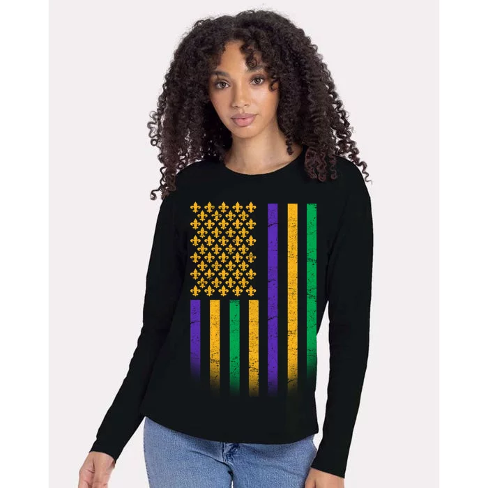 US Mardi Gras Flag Celebration Womens Cotton Relaxed Long Sleeve T-Shirt