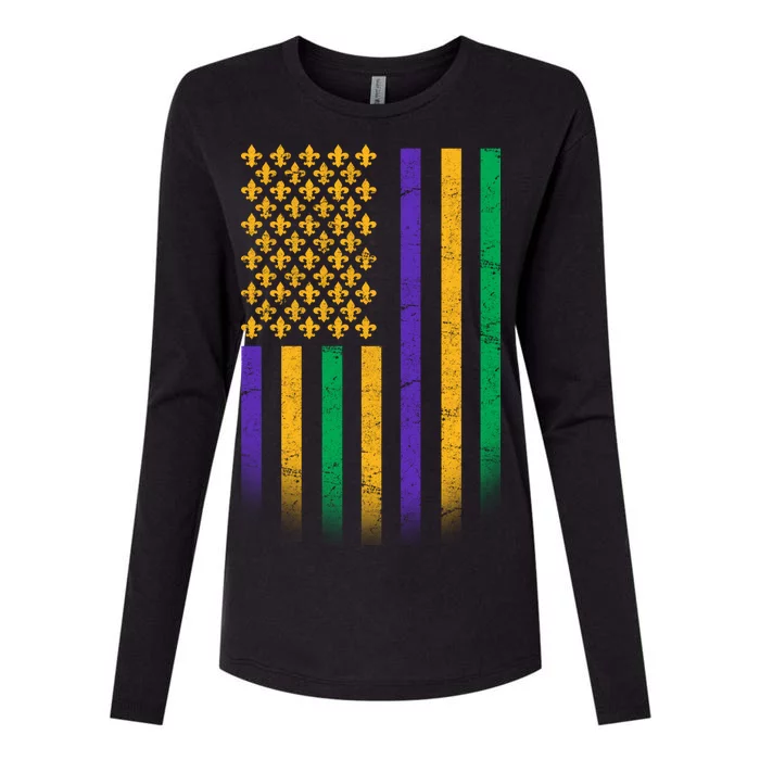 US Mardi Gras Flag Celebration Womens Cotton Relaxed Long Sleeve T-Shirt