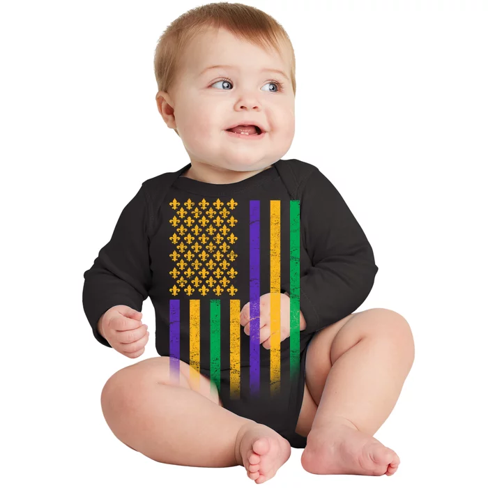 US Mardi Gras Flag Celebration Baby Long Sleeve Bodysuit