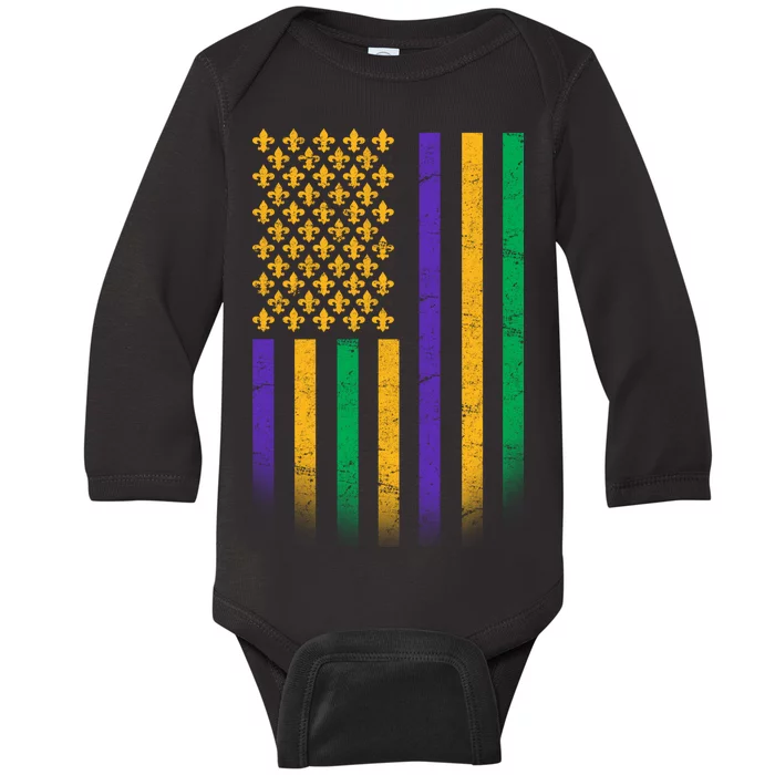 US Mardi Gras Flag Celebration Baby Long Sleeve Bodysuit