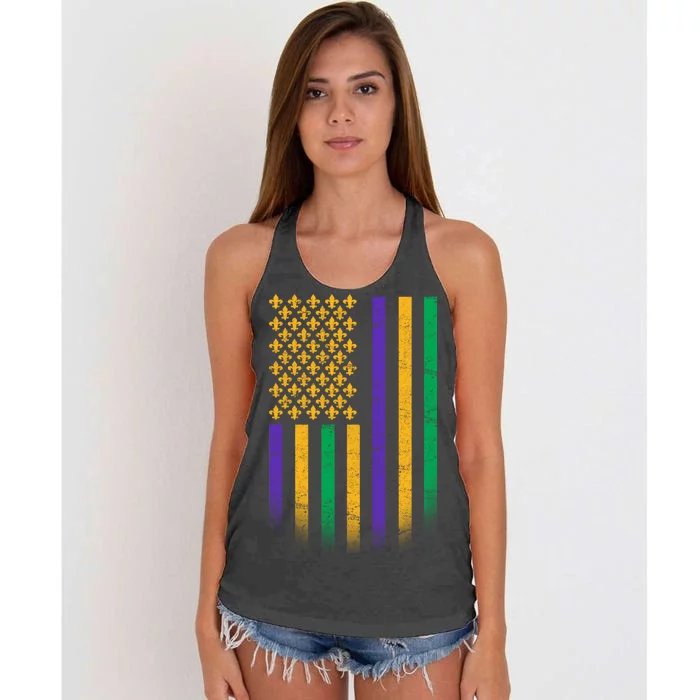 US Mardi Gras Flag Celebration Women's Knotted Racerback Tank