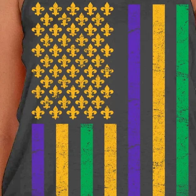 US Mardi Gras Flag Celebration Women's Knotted Racerback Tank