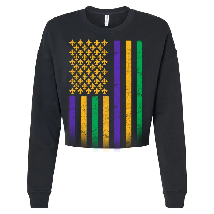 US Mardi Gras Flag Celebration Cropped Pullover Crew