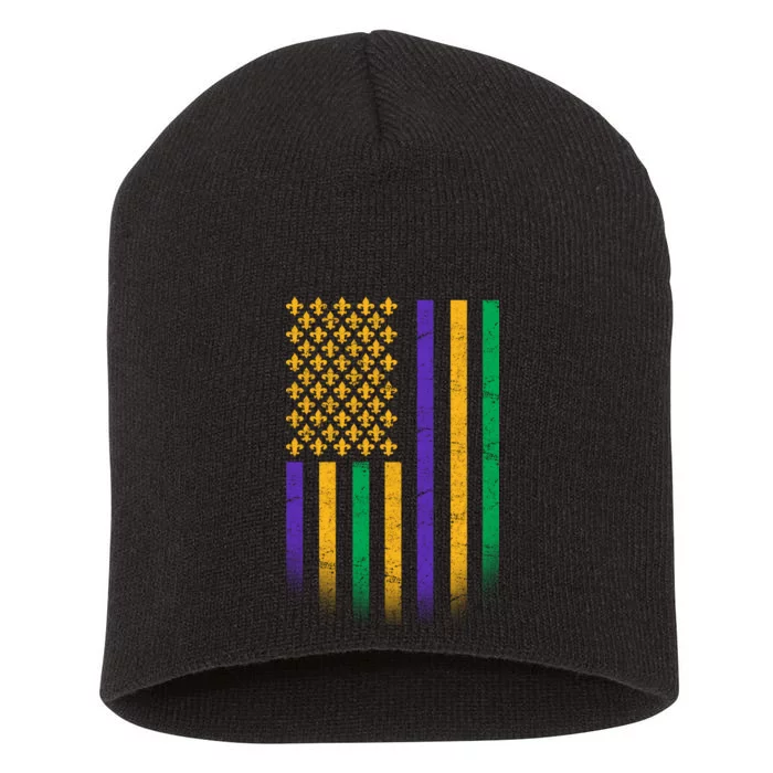 US Mardi Gras Flag Celebration Short Acrylic Beanie