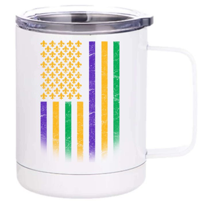 US Mardi Gras Flag Celebration Front & Back 12oz Stainless Steel Tumbler Cup