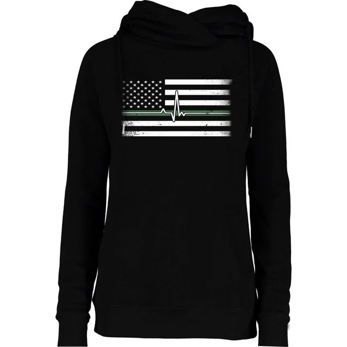 US Military Thin Line Flag Womens Funnel Neck Pullover Hood