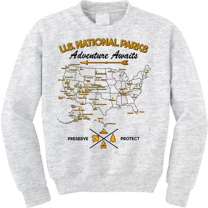 US National Parks Map Adventure Awaits Kids Sweatshirt