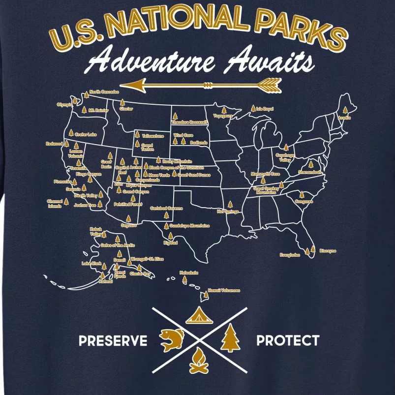 US National Parks Map Adventure Awaits Tall Sweatshirt