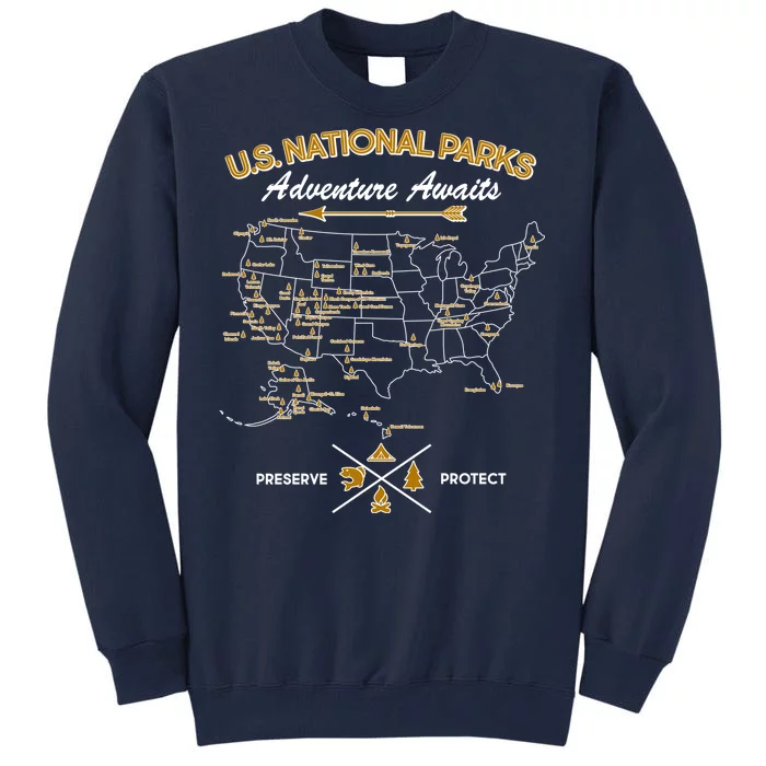 US National Parks Map Adventure Awaits Tall Sweatshirt