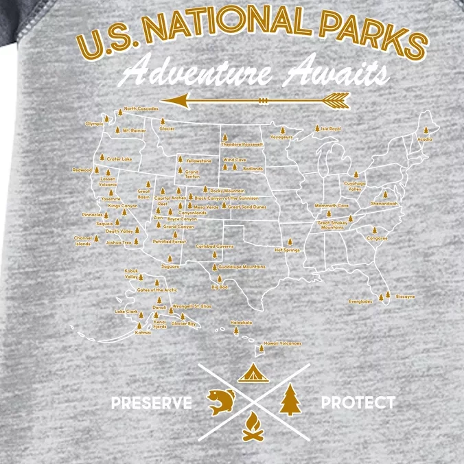 US National Parks Map Adventure Awaits Infant Baby Jersey Bodysuit