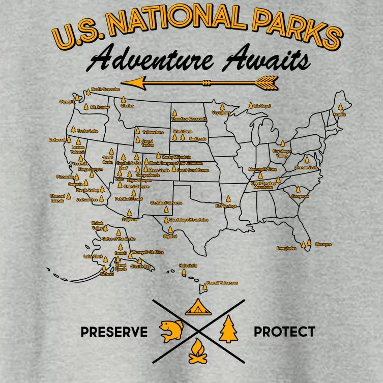 US National Parks Map Adventure Awaits Women's Crop Top Tee