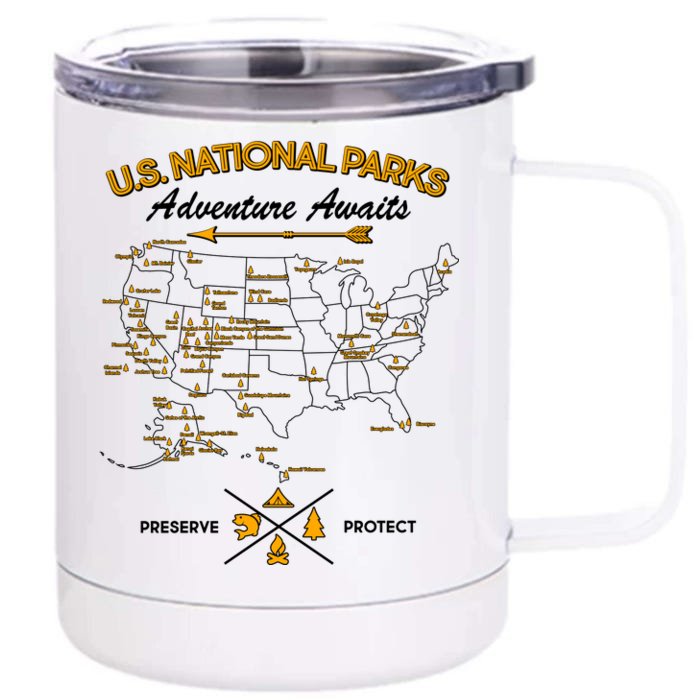 US National Parks Map Adventure Awaits Front & Back 12oz Stainless Steel Tumbler Cup