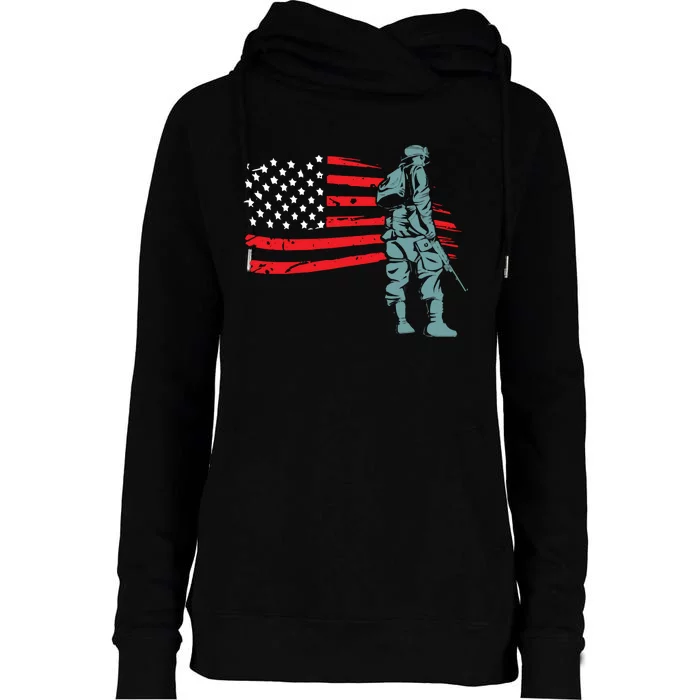 US Soldier American Flag Womens Funnel Neck Pullover Hood