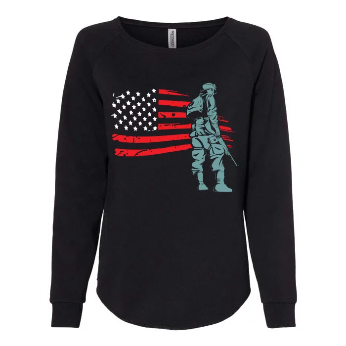 US Soldier American Flag Womens California Wash Sweatshirt