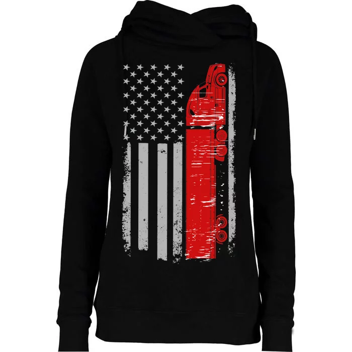 US Truck Driver USA Flag Womens Funnel Neck Pullover Hood