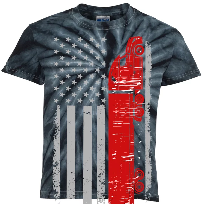 US Truck Driver USA Flag Kids Tie-Dye T-Shirt