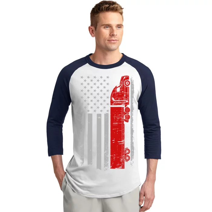 US Truck Driver USA Flag Baseball Sleeve Shirt