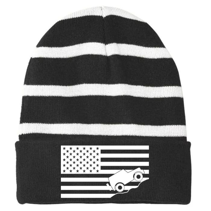 US Truck Simple Off-Roading Flag Striped Beanie with Solid Band