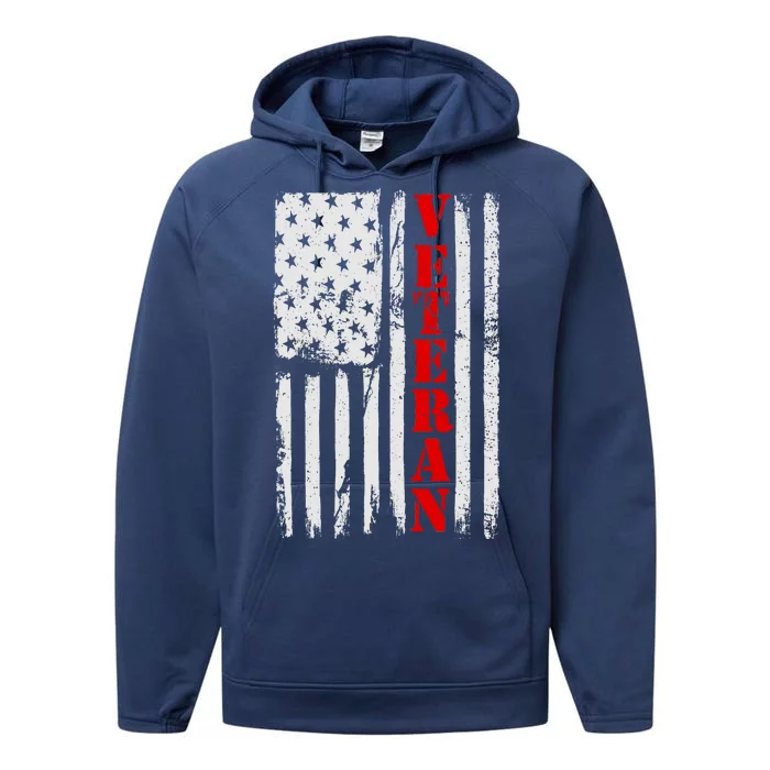 US Veterans Vintage American Flag Performance Fleece Hoodie