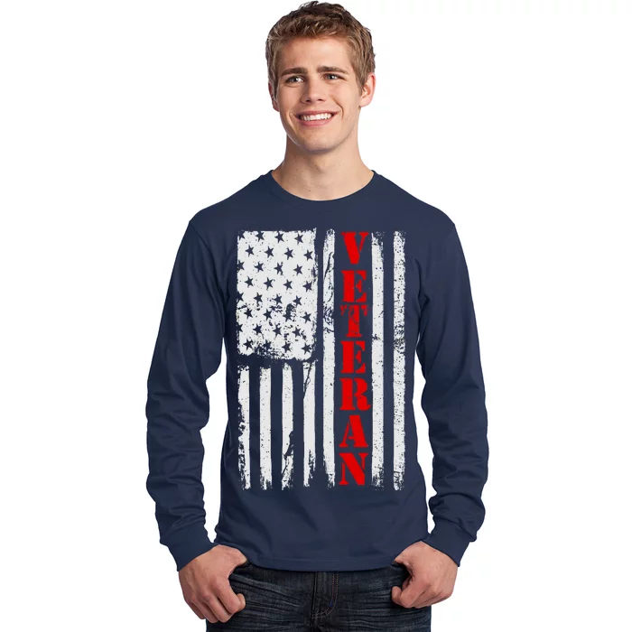 US Veterans Vintage American Flag Long Sleeve Shirt