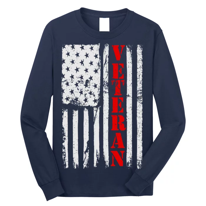 US Veterans Vintage American Flag Long Sleeve Shirt