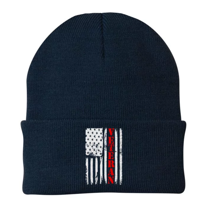 US Veterans Vintage American Flag Knit Cap Winter Beanie