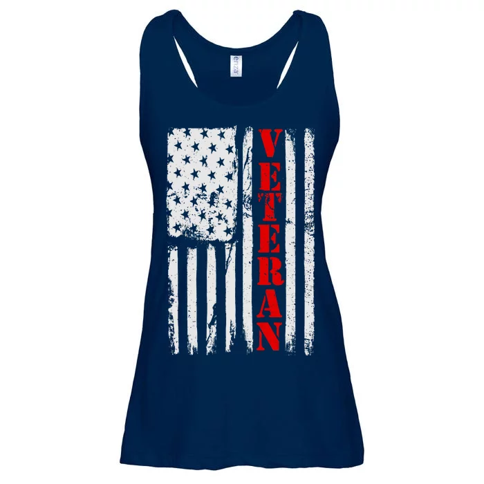 US Veterans Vintage American Flag Ladies Essential Flowy Tank