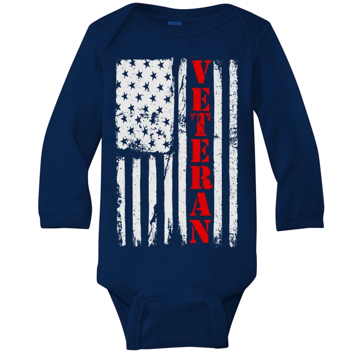 US Veterans Vintage American Flag Baby Long Sleeve Bodysuit