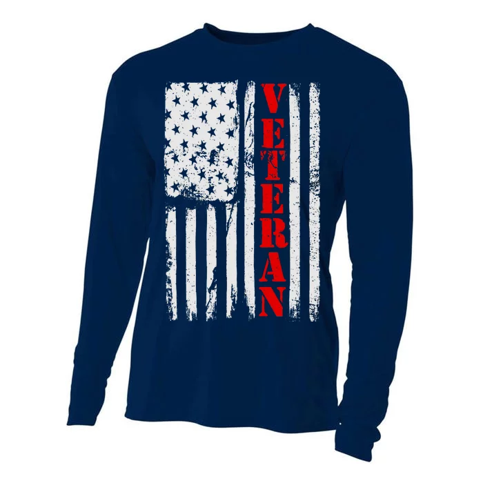 US Veterans Vintage American Flag Cooling Performance Long Sleeve Crew