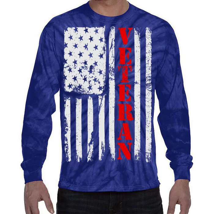 US Veterans Vintage American Flag Tie-Dye Long Sleeve Shirt