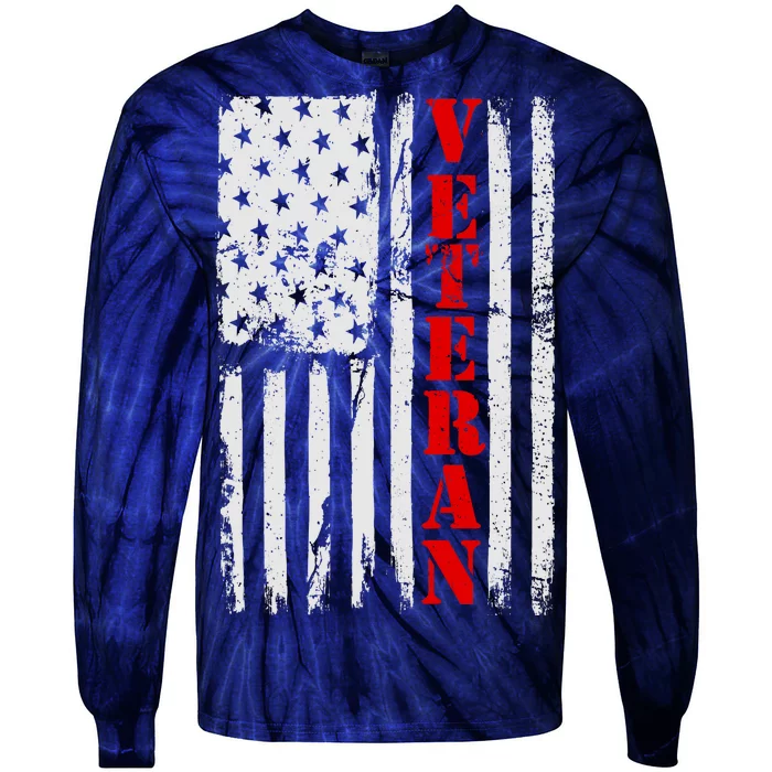 US Veterans Vintage American Flag Tie-Dye Long Sleeve Shirt