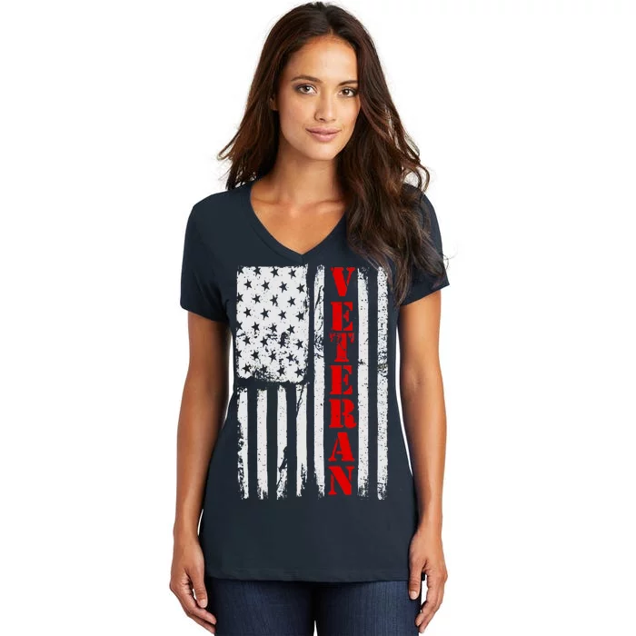 US Veterans Vintage American Flag Women's V-Neck T-Shirt