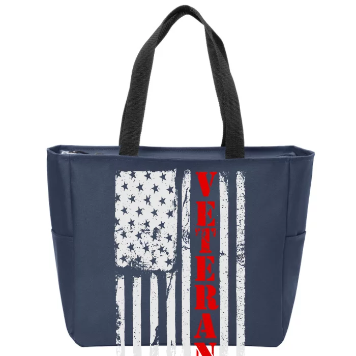 US Veterans Vintage American Flag Zip Tote Bag