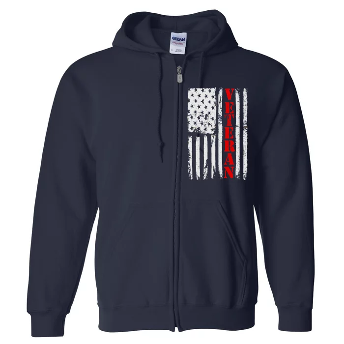 US Veterans Vintage American Flag Full Zip Hoodie