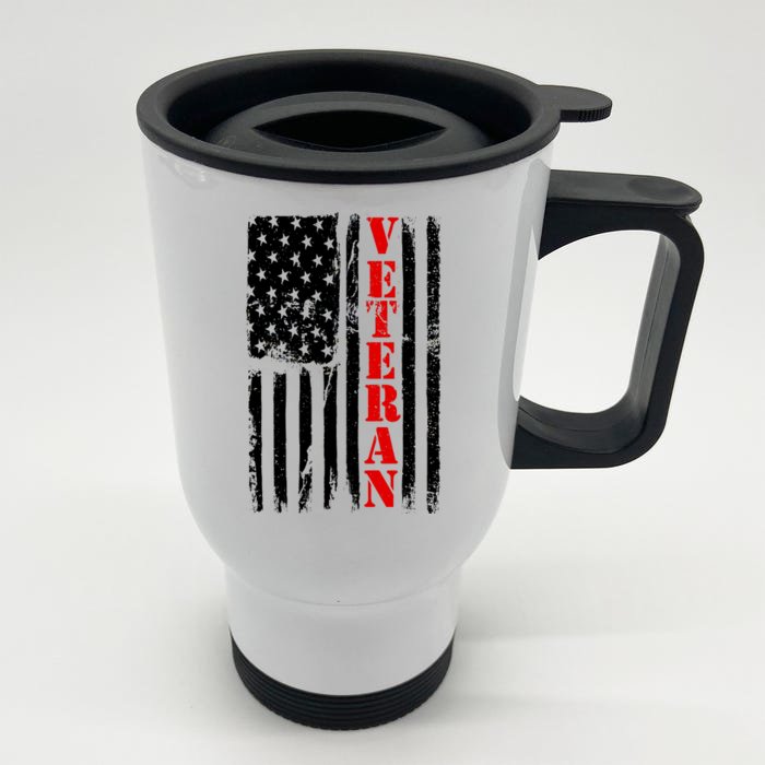 US Veterans Vintage American Flag Front & Back Stainless Steel Travel Mug