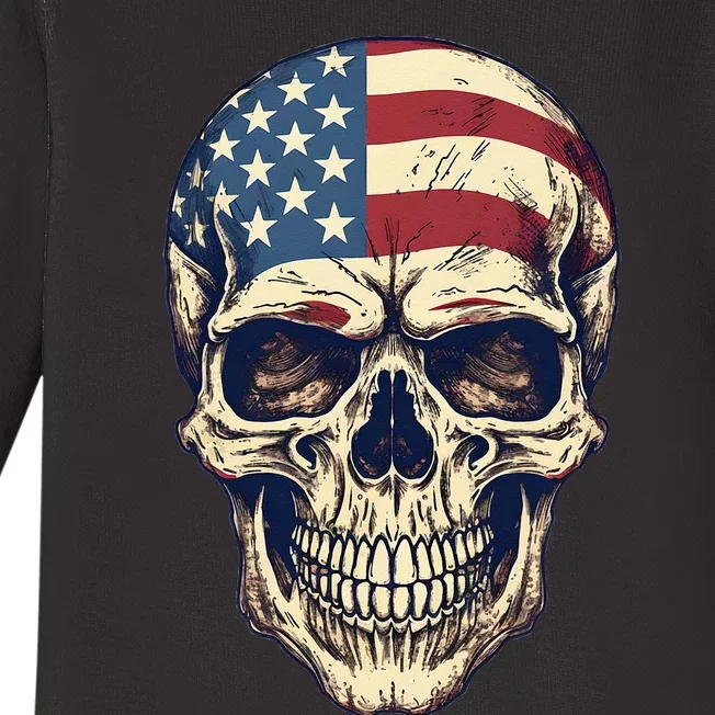 Usa Skull 4th Of Julay Scary Usa Skull Baby Long Sleeve Bodysuit