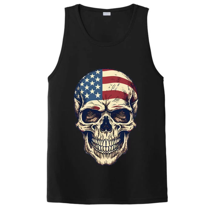 Usa Skull 4th Of Julay Scary Usa Skull Performance Tank