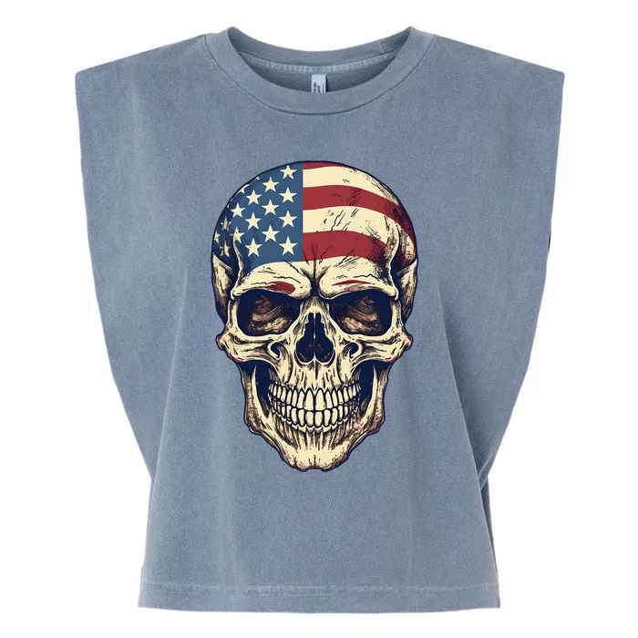 Usa Skull 4th Of Julay Scary Usa Skull Garment-Dyed Women's Muscle Tee