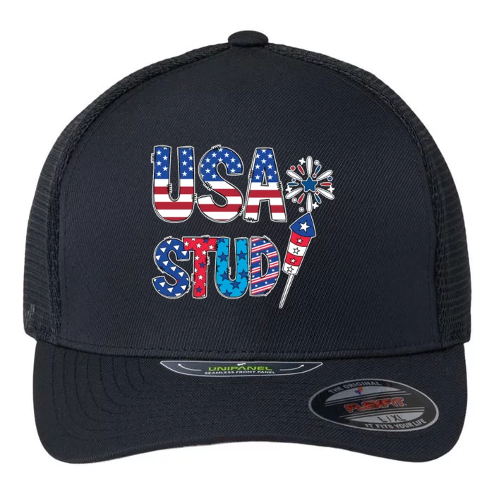 USA Stud 4th Of July Firework Cute Flexfit Unipanel Trucker Cap