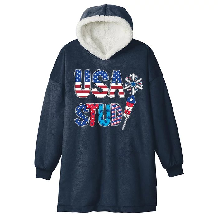 USA Stud 4th Of July Firework Cute Hooded Wearable Blanket