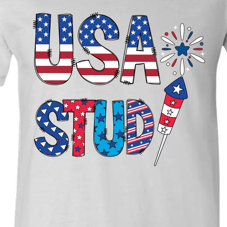 USA Stud 4th Of July Firework Cute V-Neck T-Shirt