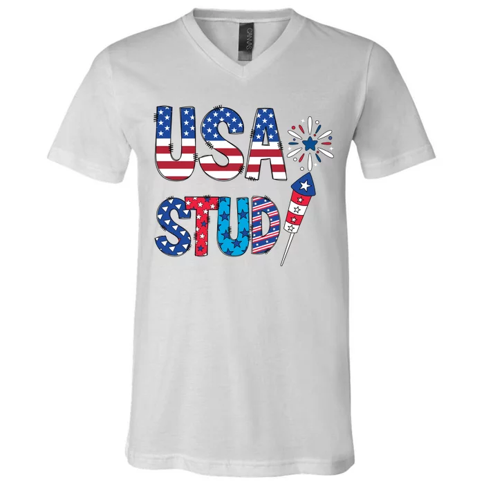 USA Stud 4th Of July Firework Cute V-Neck T-Shirt