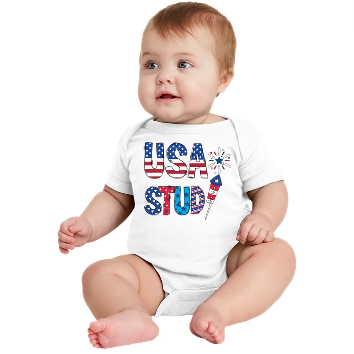 USA Stud 4th Of July Firework Cute Baby Bodysuit